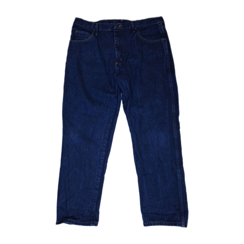 Men’s Blue Dark Wash Denim Jeans Straight Leg Regular Fit Mid Rise 5-Pocket